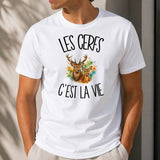 T-shirt Homme Blanc Les cerfs c'est la vie