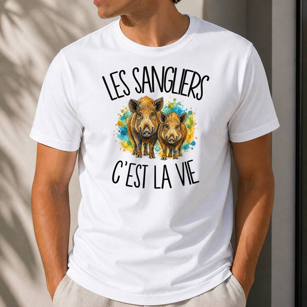T-shirt Homme Blanc Les sangliers c'est la vie
