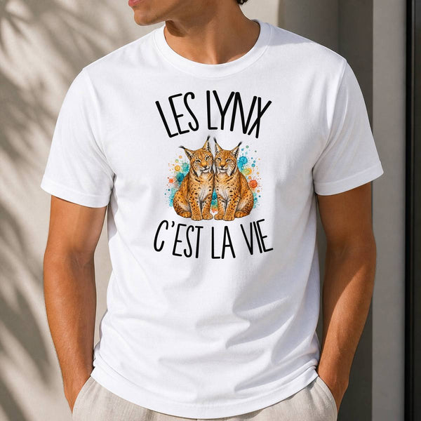 T-shirt Homme Blanc Les lynx c'est la vie