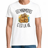 T-shirt Homme Blanc Les marmottes c'est la vie