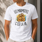 T-shirt Homme Blanc Les marmottes c'est la vie