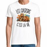 T-shirt Homme Blanc Les castors c'est la vie