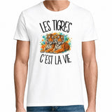 T-shirt Homme Blanc Les tigres c'est la vie