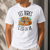 T-shirt Homme Blanc Les tigres c'est la vie