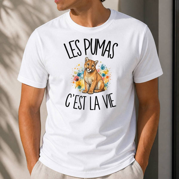 T-shirt Homme Blanc Les pumas c'est la vie