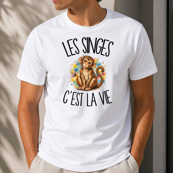 T-shirt Homme Blanc Les singes c'est la vie