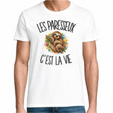 T-shirt Homme Blanc Les paresseux c'est la vie