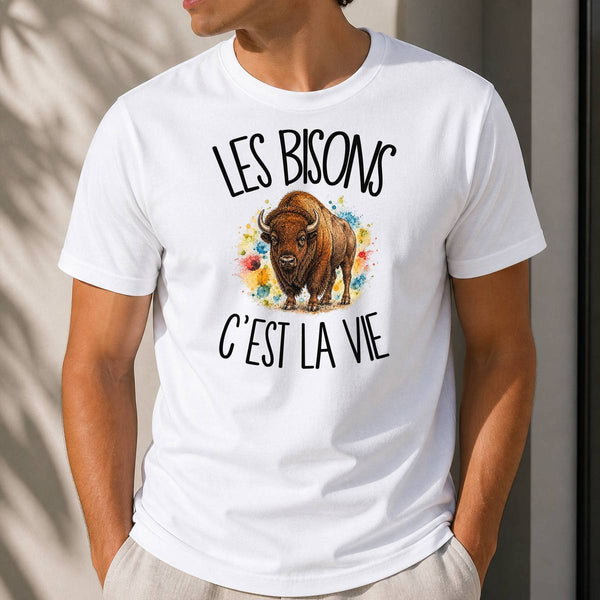 T-shirt Homme Blanc Les bisons c'est la vie