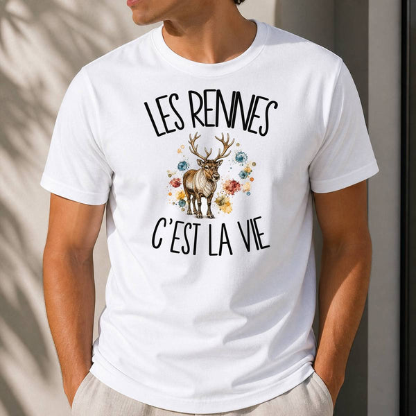 T-shirt Homme Blanc Les rennes c'est la vie
