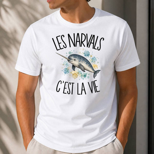 T-shirt Homme Blanc Les narvals c'est la vie