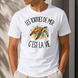 T-shirt Homme Blanc Les tortues de mer c'est la vie