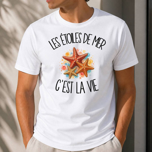 T-shirt Homme Blanc Les étoiles de mer c'est la vie