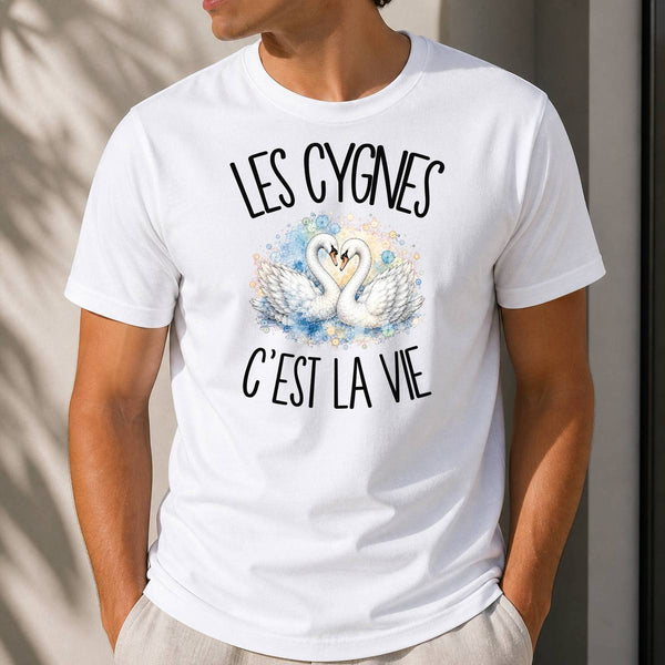 T-shirt Homme Blanc Les cygnes c'est la vie