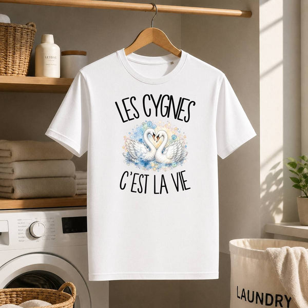 T-shirt Homme Blanc Les cygnes c'est la vie