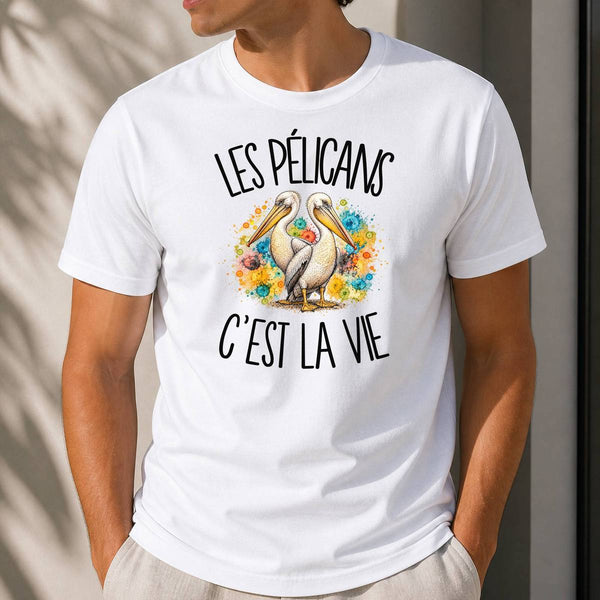 T-shirt Homme Blanc Les pélicans c'est la vie