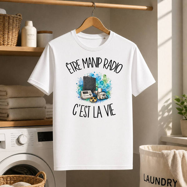 T-shirt Homme Blanc Être manip radio c'est la vie