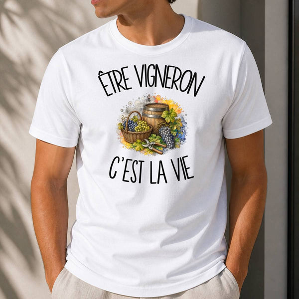 T-shirt Homme Blanc Être vigneron c'est la vie