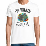 T-shirt Homme Blanc Être technicien c'est la vie