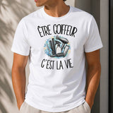 T-shirt Homme Blanc Être coiffeur c'est la vie