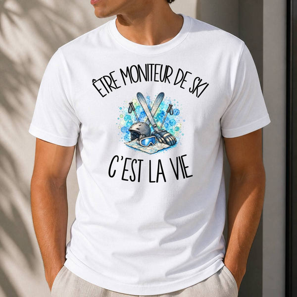 T-shirt Homme Blanc Être moniteur de ski c'est la vie