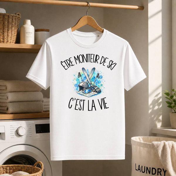 T-shirt Homme Blanc Être moniteur de ski c'est la vie
