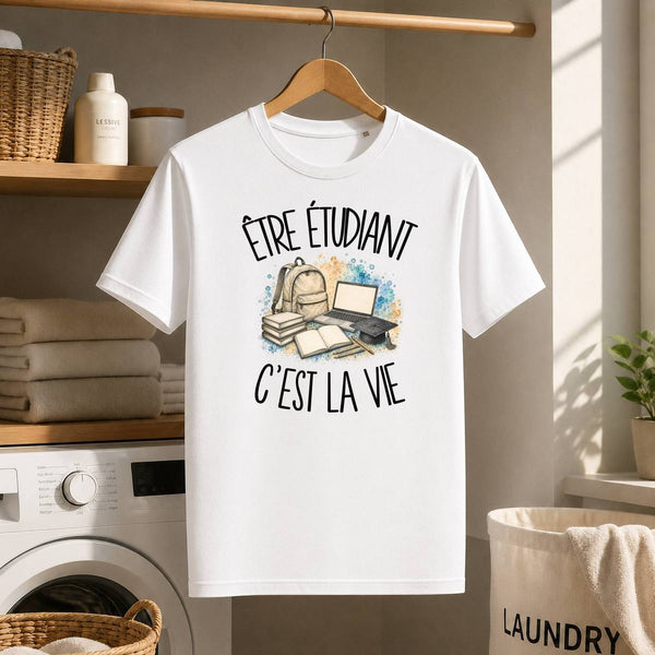 T-shirt Homme Blanc Être étudiant c'est la vie