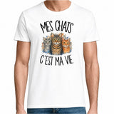 T-shirt Homme Blanc Mes chats c'est ma vie