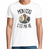 T-shirt Homme Blanc Mon coq c'est ma vie