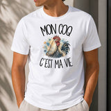 T-shirt Homme Blanc Mon coq c'est ma vie