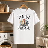 T-shirt Homme Blanc Mon coq c'est ma vie