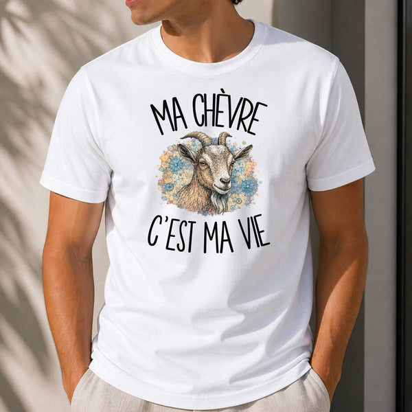 T-shirt Homme Blanc Ma chèvre c'est ma vie