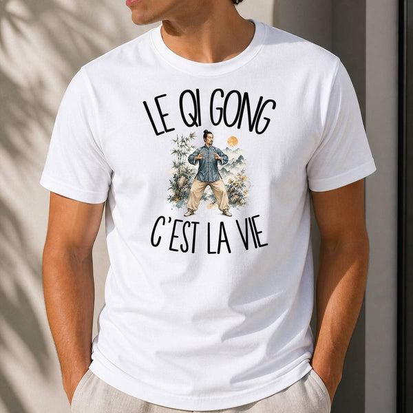 T-shirt Homme Blanc Le qi gong c'est la vie