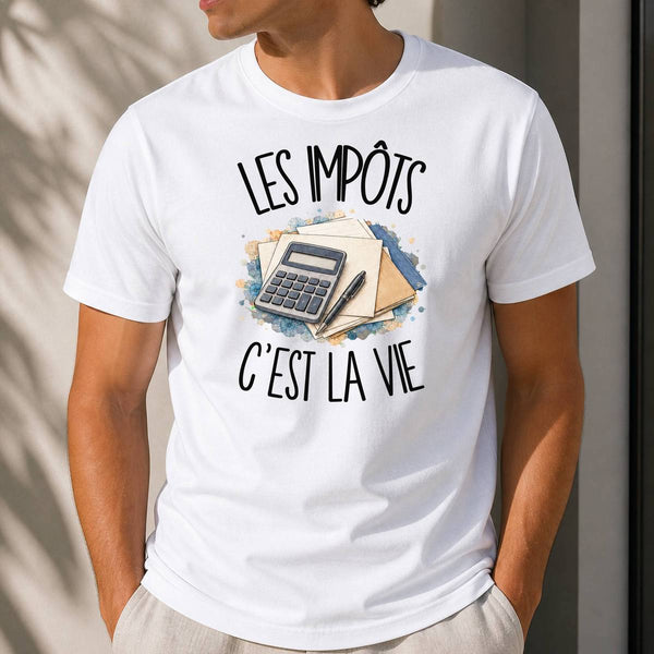 T-shirt Homme Blanc Les impôts c'est la vie