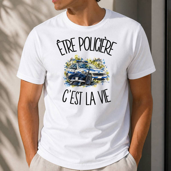 T-shirt Homme Blanc Être policière c'est la vie
