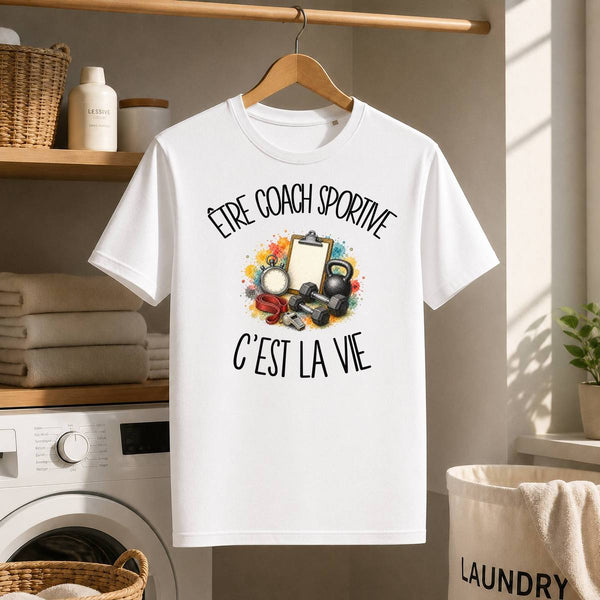 T-shirt Homme Blanc Être coach sportive c'est la vie