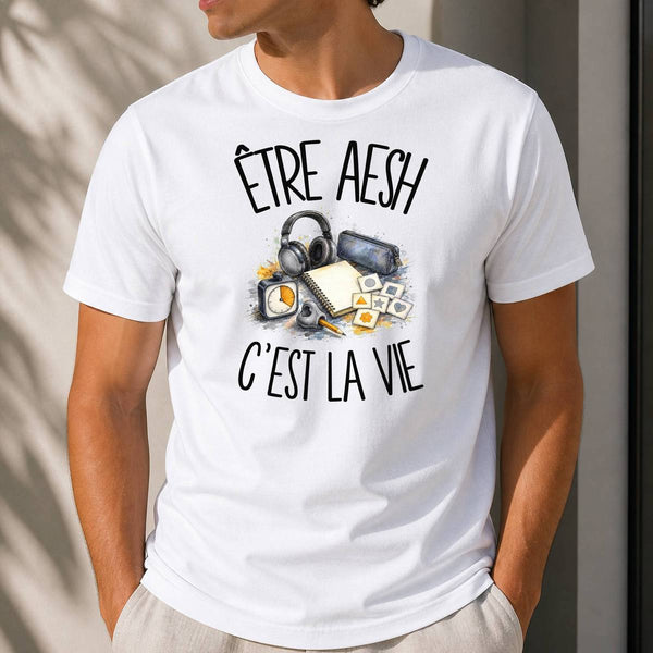 T-shirt Homme Blanc Être AESH c'est la vie