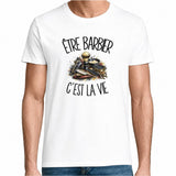 T-shirt Homme Blanc Être barbier c'est la vie