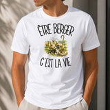 T-shirt Homme Blanc Être berger c'est la vie