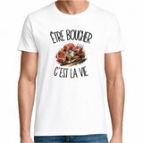 T-shirt Homme Blanc Être boucher c'est la vie