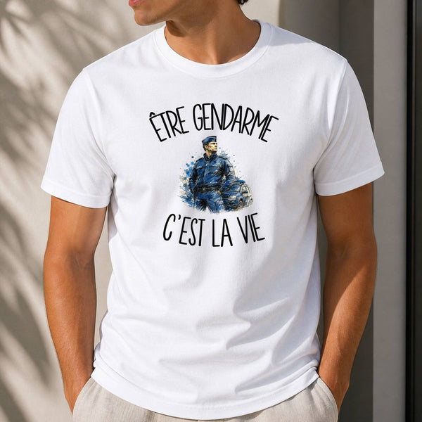 T-shirt Homme Blanc Être gendarme c'est la vie