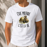 T-shirt Homme Blanc Être militaire c'est la vie