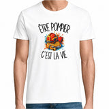 T-shirt Homme Blanc Être pompier c'est la vie