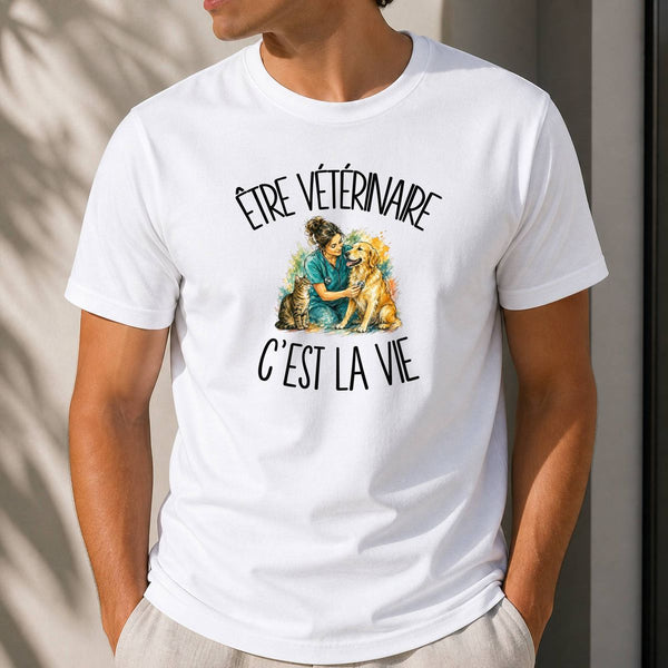 T-shirt Homme Blanc Être vétérinaire c'est la vie
