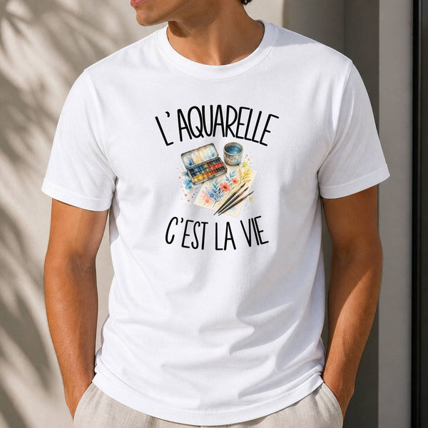 T-shirt Homme Blanc L'aquarelle c'est la vie