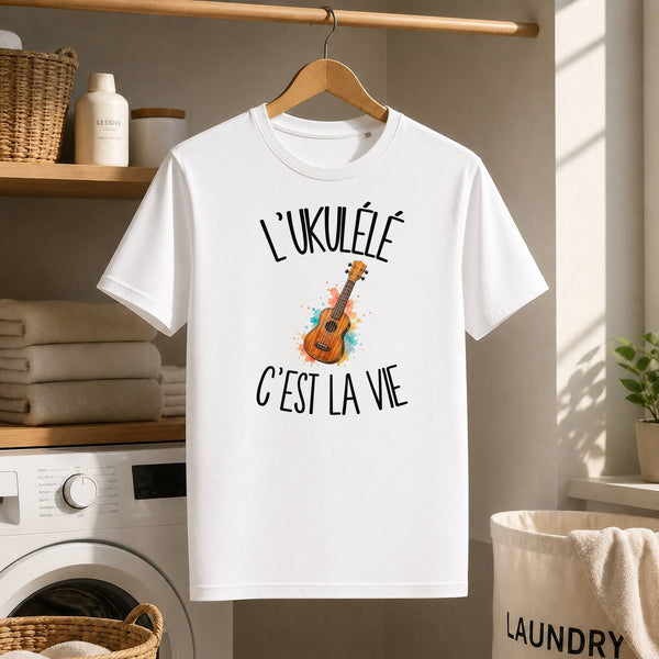 T-shirt Homme Blanc L'ukulélé c'est la vie