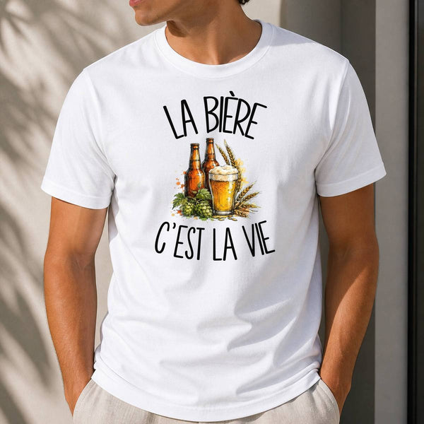 T-shirt Homme Blanc La bière c'est la vie