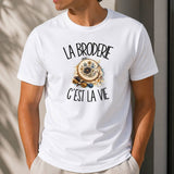 T-shirt Homme Blanc La broderie c'est la vie
