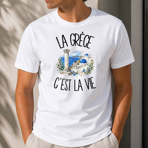 T-shirt Homme Blanc La Grèce c'est la vie