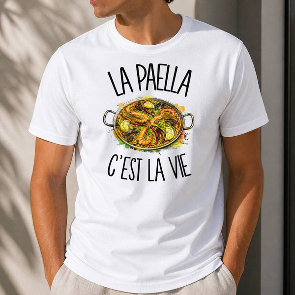 T-shirt Homme Blanc La paella c'est la vie