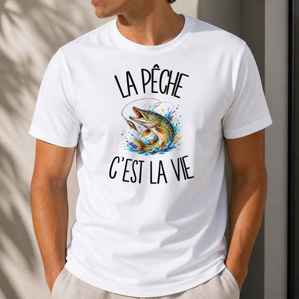T-shirt Homme Blanc La pêche c'est la vie